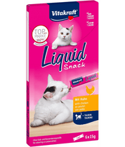 Vitakraft Liquid Snack Chicken & Taurine for cats, 90 g package with two kittens on the front.