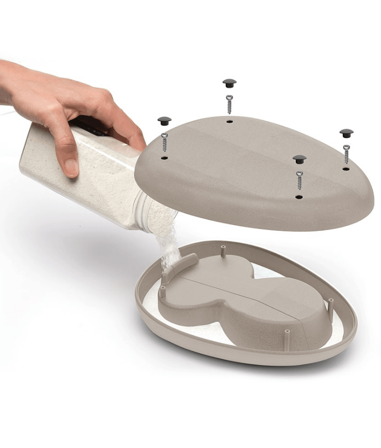 Imac - Ciottoli Pet Bowl, Light Grey Organic Shape with Non-Slip Rubber Feet, 0.6L Food & Water Bowl for Cats & Dogs - 23x21x6.5cm