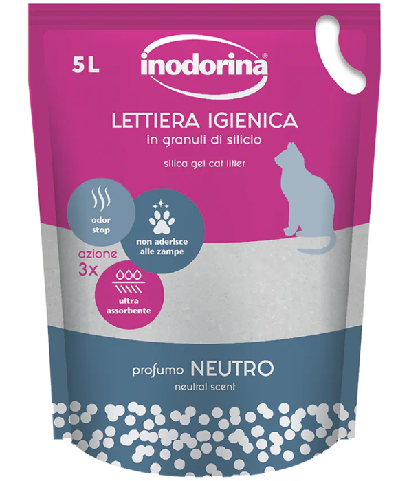Inodorina – Silica Gel Cat Litter – Neutral Scent, Ultra Absorbent Crystal Litter – 5L