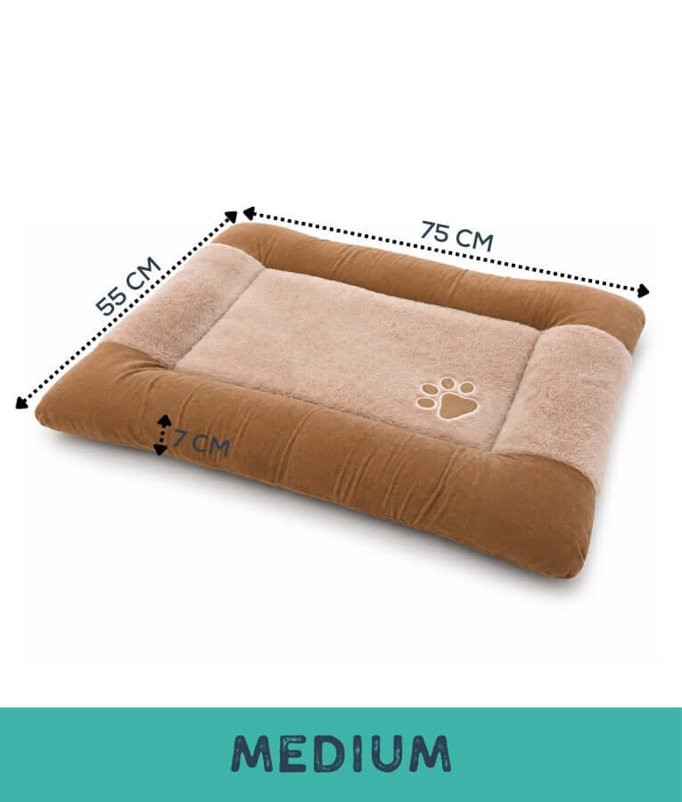 King Queen - Rectangle Dog Bed, Soft Fur, Brown & Beige - M, L
