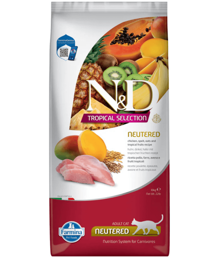 Farmina - N&D Tropical Selection, Adult Dry Cat Food - Chicken, Spelt, Oats & Tropical Fruits Adult Sterilized Cat 5kg