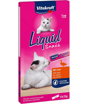 Vitakraft liquid snack packaging featuring creamy duck treat for cats, immune support, low calorie, 90 g.
