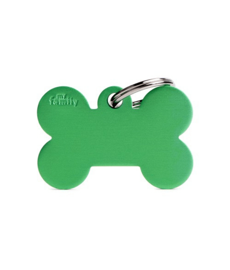 My Family - Aluminum Bone ID Tag, Available in Multiple Colors, Personalized Engraving, For Dogs - S, M, L, XL