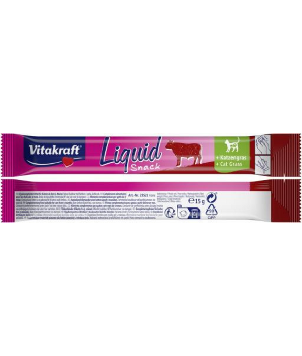 Vitakraft - Liquid Snack Beef & Inulin, Digestive Support, Low Calorie, All Life Stages - 90 g (6 x 15 g)