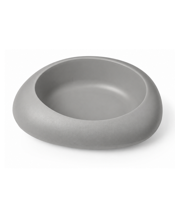 Imac - Ciottoli Pet Bowl, Light Grey Organic Shape with Non-Slip Rubber Feet, 0.6L Food & Water Bowl for Cats & Dogs - 23x21x6.5cm