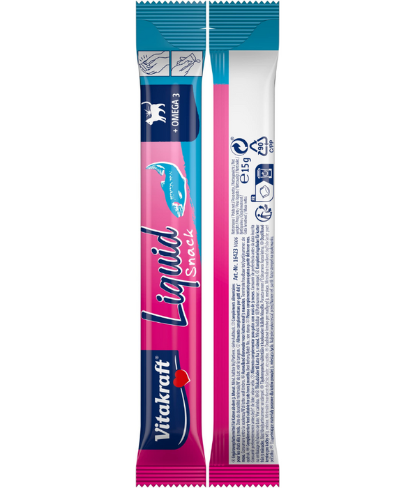 Vitakraft - Liquid Snack Salmon, Omega 3, Skin & Coat Support, All Life Stages - 90 g (6 x 15 g)
