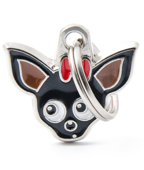 ID Tag - Black Chihuahua with Red Bow