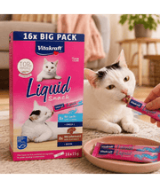 Vitakraft Liquid Snack Multipack, high quality cat treats for cats, Salmon & Liver Sausage flavors, 240g pack.