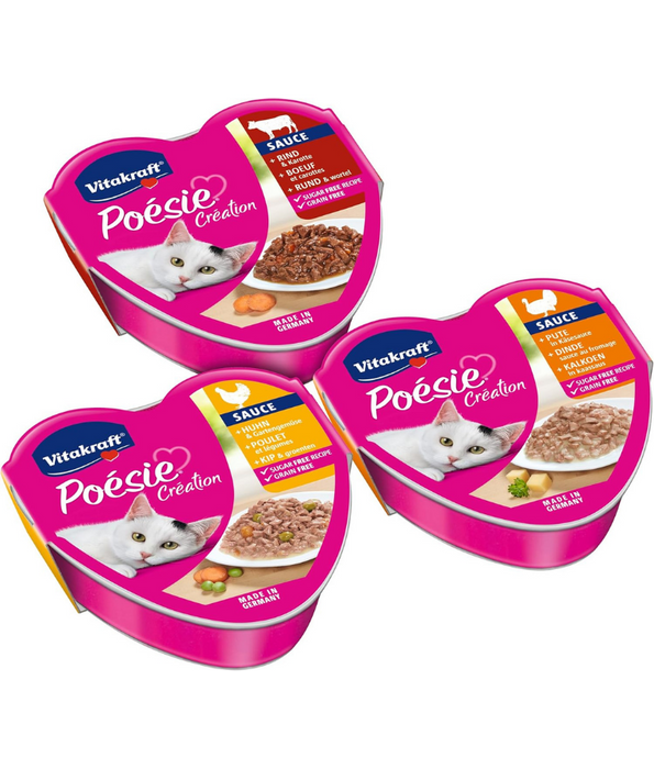 Vitakraft - Poésie Création Multipack, Chicken, Beef & Turkey in Sauce, Complete Wet Adult Cat Food - 510g (6 x 85g)