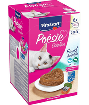 Vitakraft Poésie Création Multipack, cat food for picky eaters, salmon & spinach, game & cranberry, adult cat wet food.