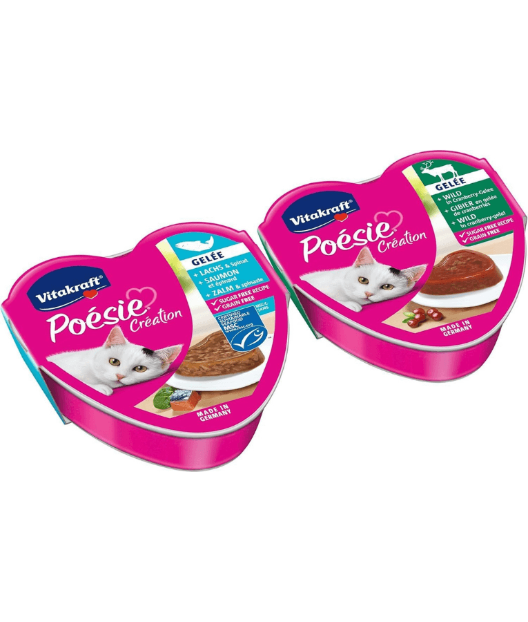 Vitakraft Poésie Création Multipack, gourmet cat food for picky eaters, salmon and game in jelly, 510g.