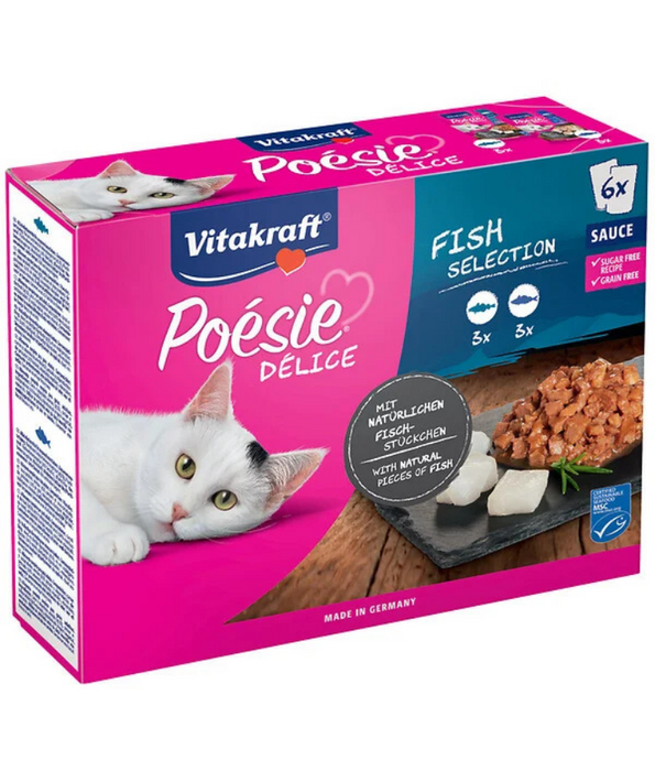 Vitakraft - Poésie Délice Fish Selection, Pollock & Cod in Sauce, Adult Wet Cat Food - 510g (6 x 85g)