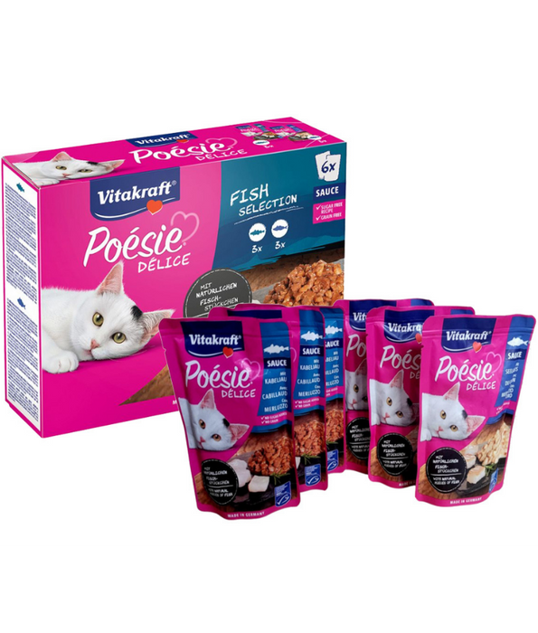 Vitakraft - Poésie Délice Fish Selection, Pollock & Cod in Sauce, Adult Wet Cat Food - 510g (6 x 85g)