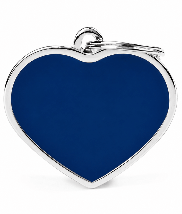 My Family - Blue Big Heart ID Tag, Personalized Engraving, For Dogs & Cats - 3.76 x 3.1cm