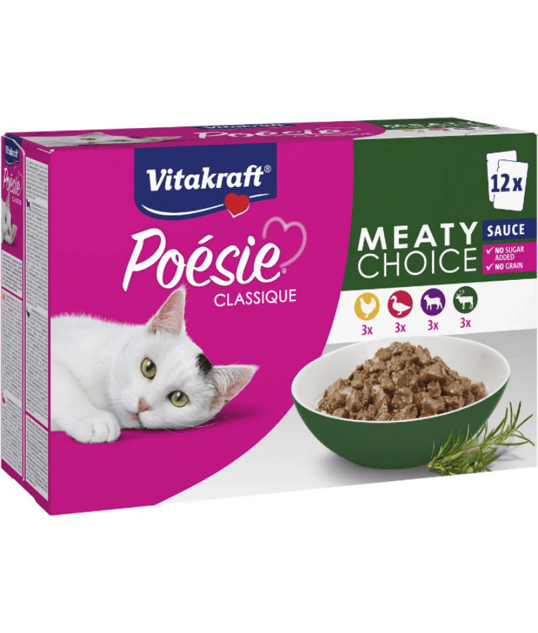 Vitakraft Poésie Classique Meaty Choice high quality cat food multipack for adult cats in sauce, 12 x 85g.