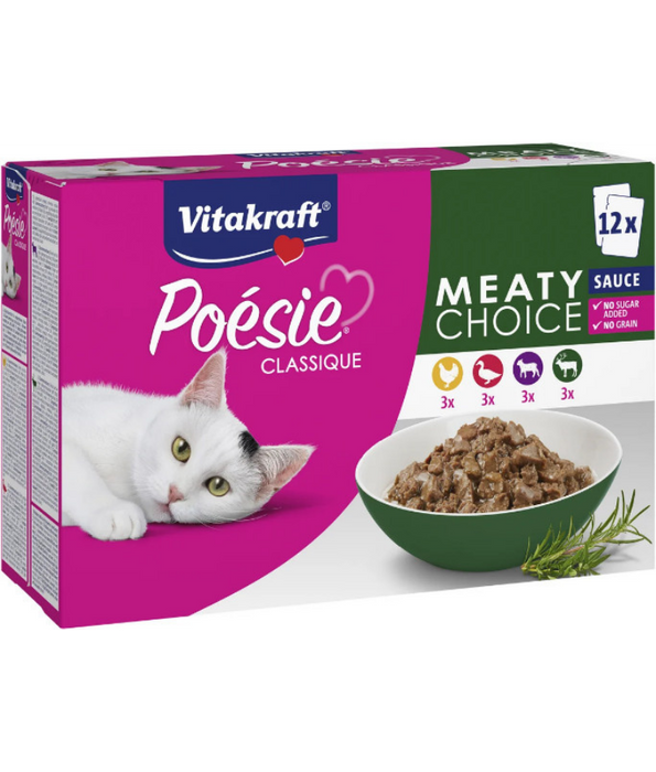 Vitakraft - Poésie Classique Meaty Choice, Chicken, Lamb, Duck & Game in Sauce, Adult Wet Cat Food - 1.02 kg (12 x 85 g)