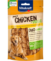 Vitakraft Pure Chicken + Veggie dog training treats, chicken and carrot sticks for adult dogs, 80 g pouch.