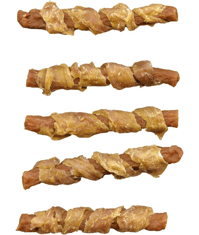 Vitakraft dog training treats made with lean chicken wrapped around carrot sticks, premium quality for adult dogs.