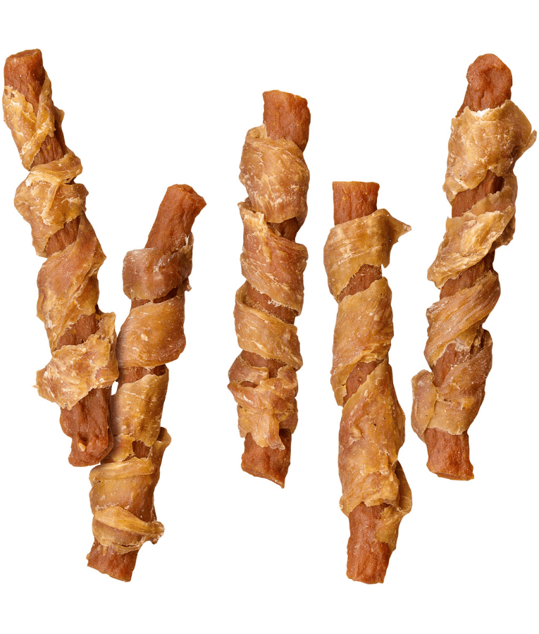 Vitakraft Pure Chicken veggie dog training treats, natural chicken and carrot sticks for adult dogs.