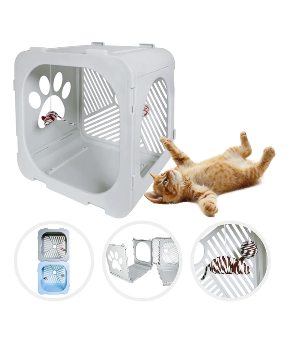 Pawise - Durable Custom Cat Villa, Stackable Plastic Pet Cage, Light Grey - 39×30×39 cm