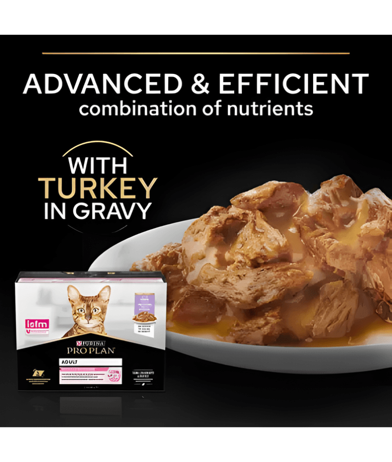 Purina - Pro Plan, Adult Delicate Digestion Wet Cat Food, Turkey in Gravy - 10 pouches x 85g