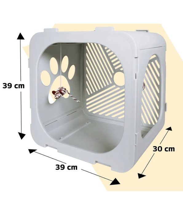 Pawise - Durable Custom Cat Villa, Stackable Plastic Pet Cage, Light Grey - 39×30×39 cm