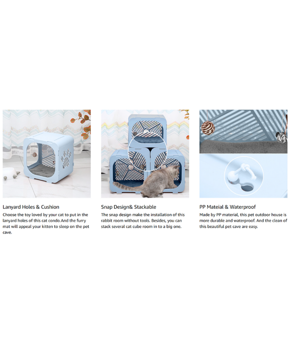 Pawise - Durable Custom Cat Villa, Stackable Plastic Pet Cage, Light Grey - 39×30×39 cm