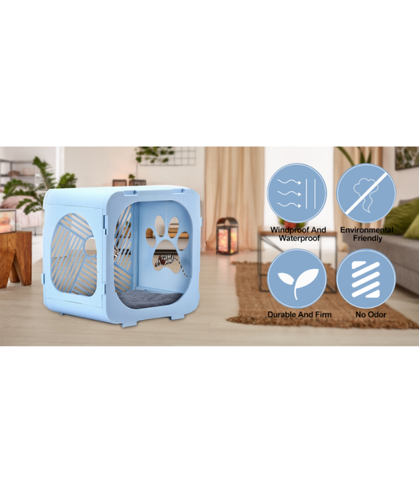 Pawise - Durable Custom Cat Villa, Stackable Plastic Pet Cage, Light Grey - 39×30×39 cm