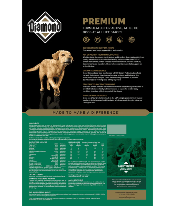 Diamond - Premium Adult Dry Dog Food, With Chicken - 2.72kg, 18kg