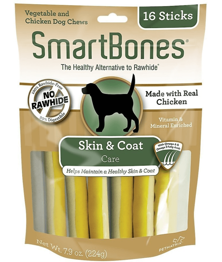 SmartBones - Skin & Coat Care Chews Chicken, Rawhide-Free Adult Dog Treats - 16 Sticks - 224g