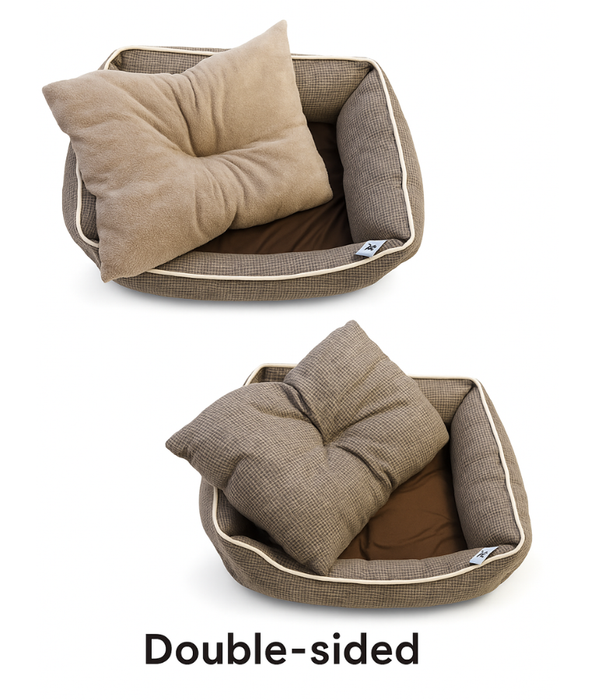 King Queen Beds – Paw Prints Washable Pet Bed with Double-Sided Cushion, Anti-Slip Bottom – Gray 75x62x16 cm