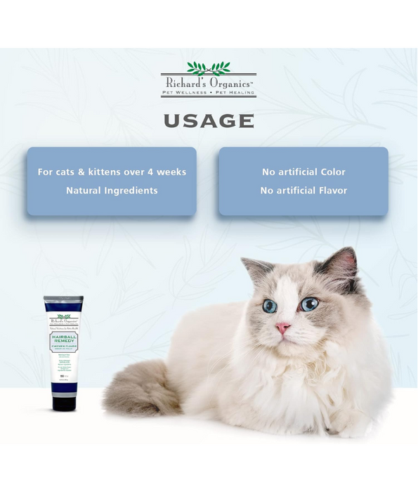 Richard’s Organics – Hairball Remedy for Cats – Chicken Flavor, Petroleum-Free, Omega 3 & 6 – 120ml