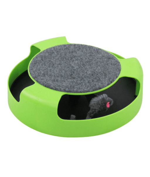 Pawise - Chasing & Scratching Cat Toy, Rotating Mouse Track with Built-In Scratch Pad - 26.5x26.5x7cm
