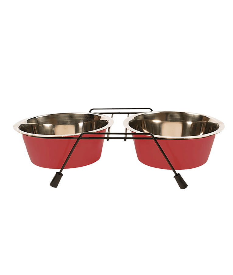 Duvo - Twin Feeders Dinner Set Wire Stand Bowl Red