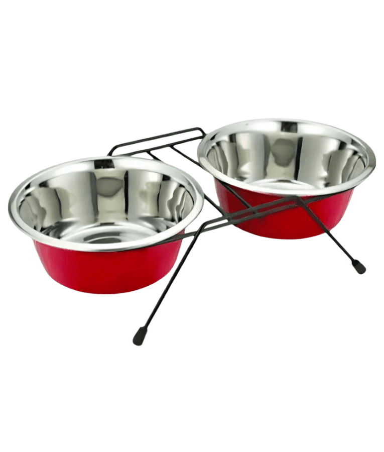 Duvo - Twin Feeders Dinner Set Wire Stand Bowl Red