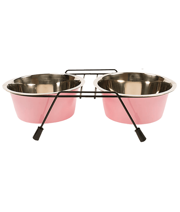 Duvo - Twin Feeders Dinner Set Wire Stand Bowl Pink