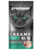 Prochoice - Creamy Sterilized Lickable Treats, High Protein, Chicken & Tuna - 4 Tubes x15g