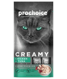 Prochoice - Creamy Sterilized Lickable Treats, High Protein, Chicken & Tuna - 4 Tubes x15g