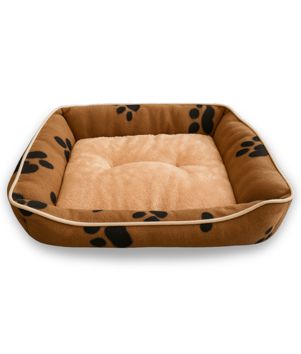 King Queen Beds – Plush Pet Bed, Anti-Slip Bottom, Paw Print Pattern – Medium 60x50x10 cm