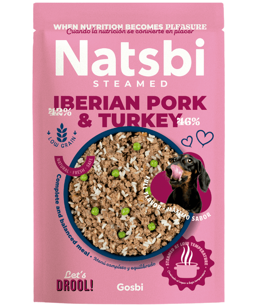 Gosbi - Natsbi Steamed, Turkey and Pork Fresh Dog Food For Adults and Puppies – With Wholegrain Rice, All Natural Meal 200g-500g