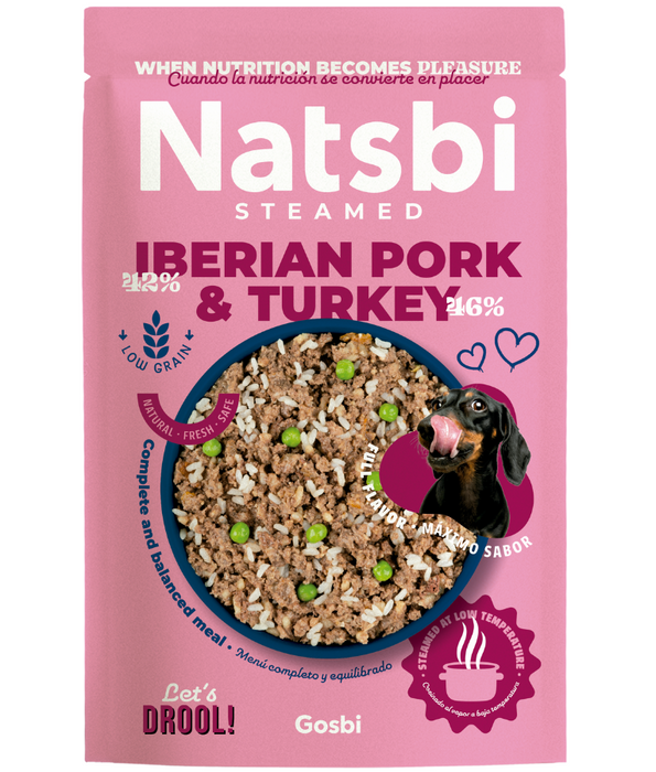 Gosbi - Natsbi Steamed, Turkey and Pork Fresh Dog Food For Adults and Puppies – With Wholegrain Rice, All Natural Meal 200g-500g