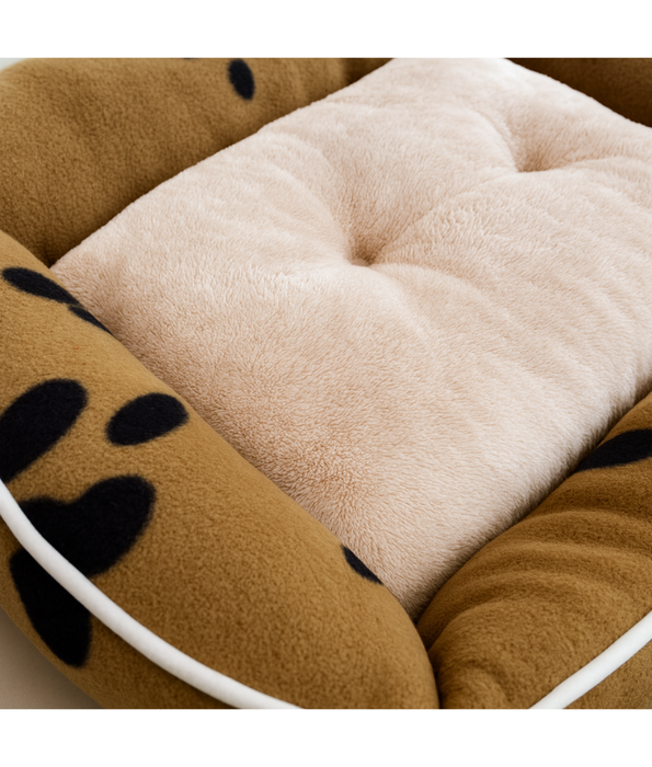King Queen Beds – Plush Pet Bed, Anti-Slip Bottom, Paw Print Pattern – Medium 60x50x10 cm