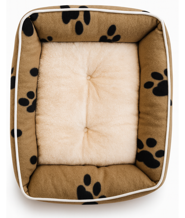 King Queen Beds – Plush Pet Bed, Anti-Slip Bottom, Paw Print Pattern – Medium 60x50x10 cm