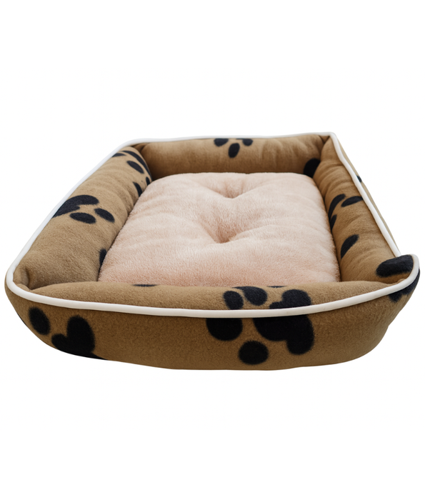 King Queen Beds – Plush Pet Bed, Anti-Slip Bottom, Paw Print Pattern – Medium 60x50x10 cm