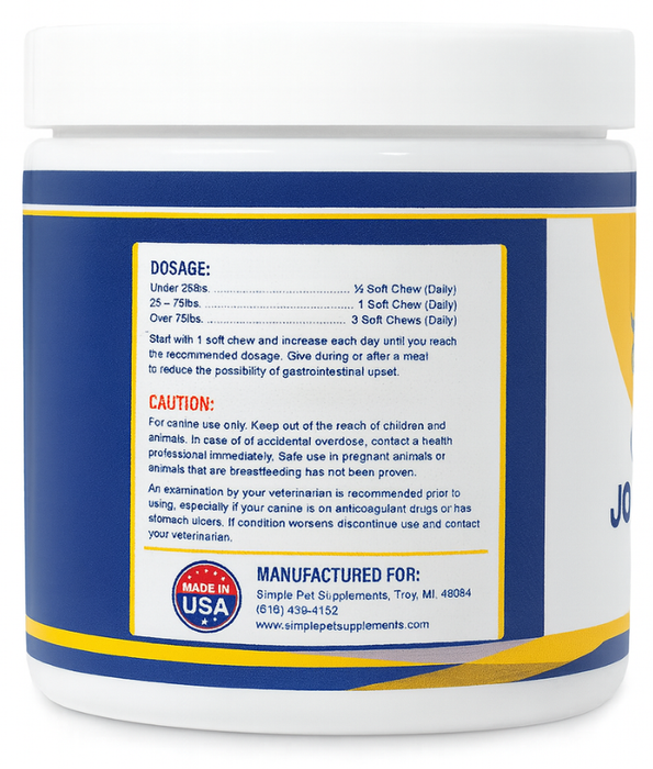 Simple Pet Supplements - Complete Joint Support Soft Chews for Dogs - 30 Pieces