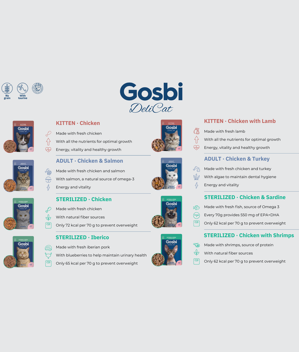 Gosbi - DeliCat, Chicken Kitten Complete Wet Cat Food – Loaf Pâté, Grain-Free, Energy-Rich – 70g
