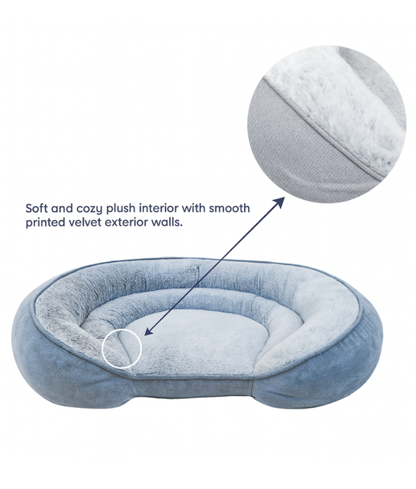 Top Paw - Orthopedic Premium Support Oval Lounger Dog Bed, Memory Foam, Plush Blue & Grey, Washable Cover - Large 96×76x22 cm