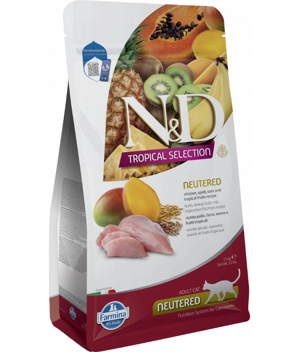 Farmina - N&D Tropical Selection, Dry Cat Food - Chicken, Spelt, Oats & Tropical Fruits Adult Sterilized Cat 5kg