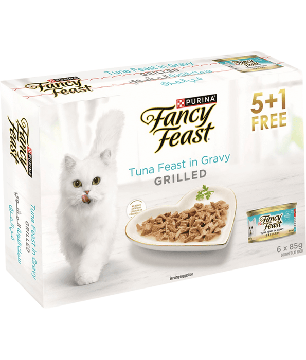 Purina - Fancy Feast, Adult and Kitten Wet Cat Food, With Grilled Tuna Chunks in Gravy - 5+1 Free Cans x 85g