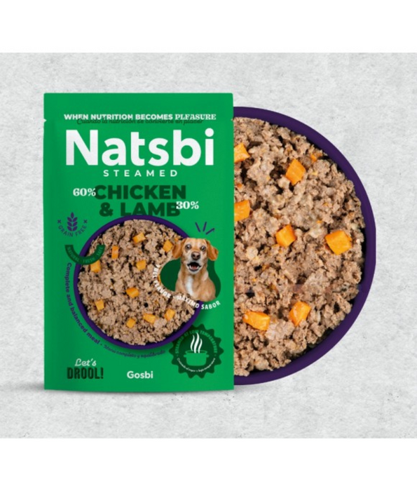 Gosbi - Natsbi Steamed, Chicken and Lamb Fresh Dog Food For Adults and Puppies – Grain-Free, All Natural Meal 200g-500g